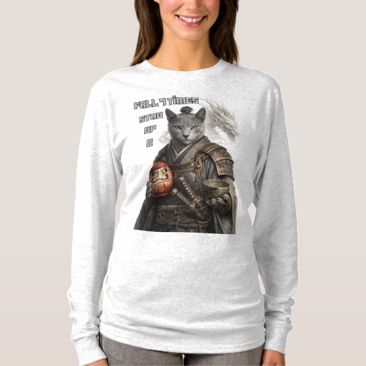 Russian Blue Samurai Cat Tシャツ (正面)