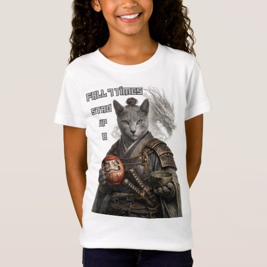 Russian Blue Samurai Cat Tシャツ (正面)