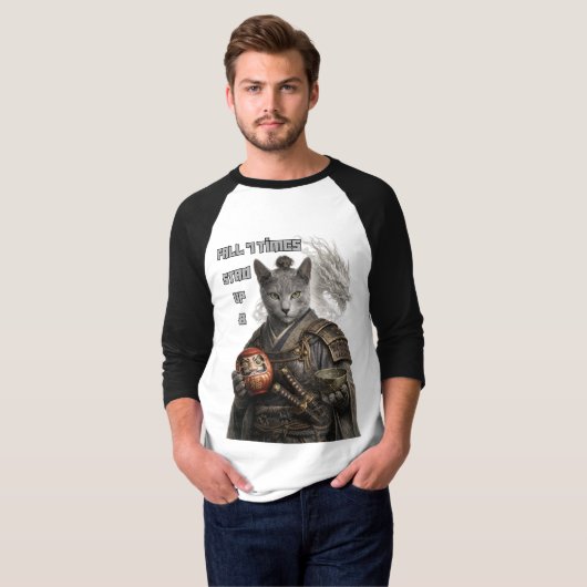 Russian Blue Samurai Cat Tシャツ (正面フル)