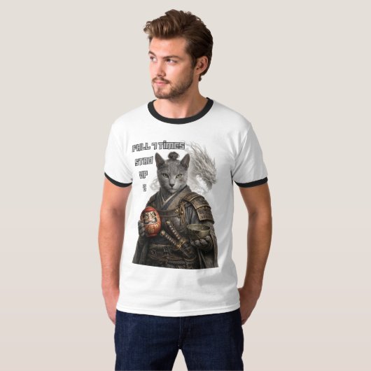 Russian Blue Samurai cat Tシャツ (正面フル)