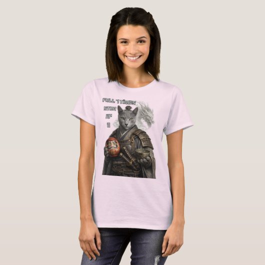Russian Blue Samurai Cat Tシャツ (正面フル)