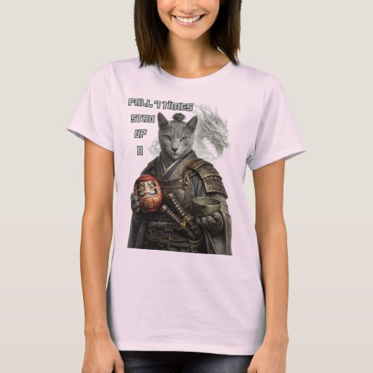 Russian Blue Samurai Cat Tシャツ (正面)
