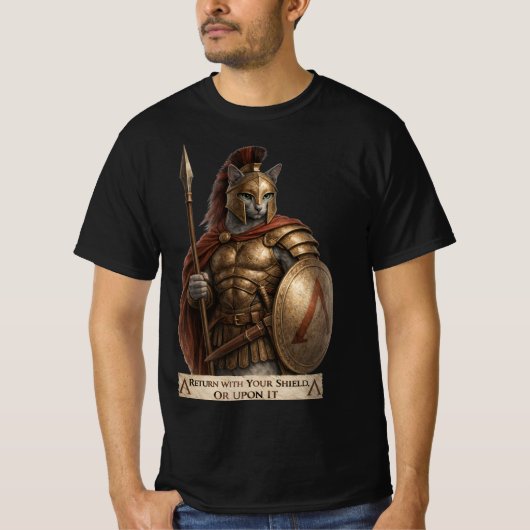 Russian Blue Spartan Cat Tシャツ (正面)