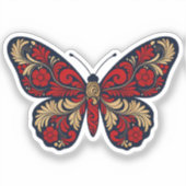 Russian Folk Art Butterfly Sticker - Red Gold Khok シール (正面)