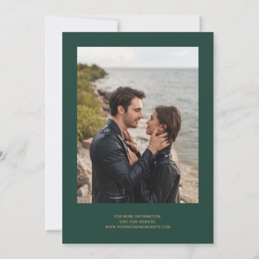 Rustモダン金ゴールド瑪瑙フォトグリーン結婚ズ 招待状 (裏面)