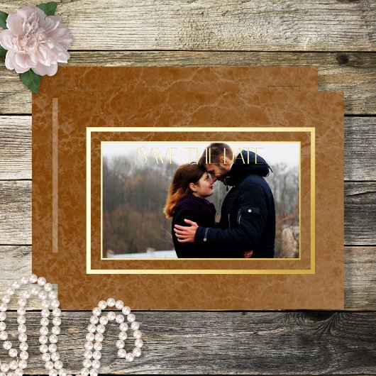 Rust モダン Marble Photo Wedding Save the Date 箔シーズンポストカード