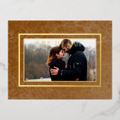 Rust モダン Marble Photo Wedding Save the Date 箔シーズンポストカード (正面)