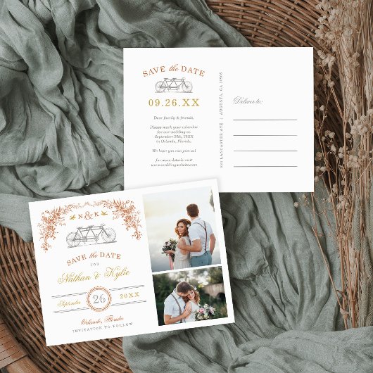 Rust and Honey Bicycle 2 Photo Save the Date 案内ポストカード
