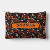 Rust and Orange on Blue Ditsy Country Floral アクセサリーポーチ (正面)