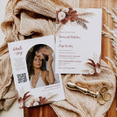 Rust Boho Pampas Grass Arch Photo QR Code 結婚's 招待状