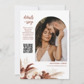 Rust Boho Pampas Grass Arch Photo QR Code 結婚's 招待状 (裏面)