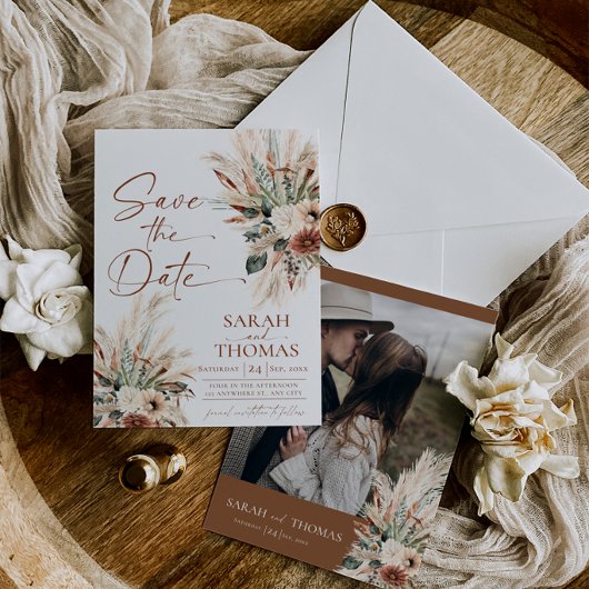 Rust Boho Terracotta Save The Date Card