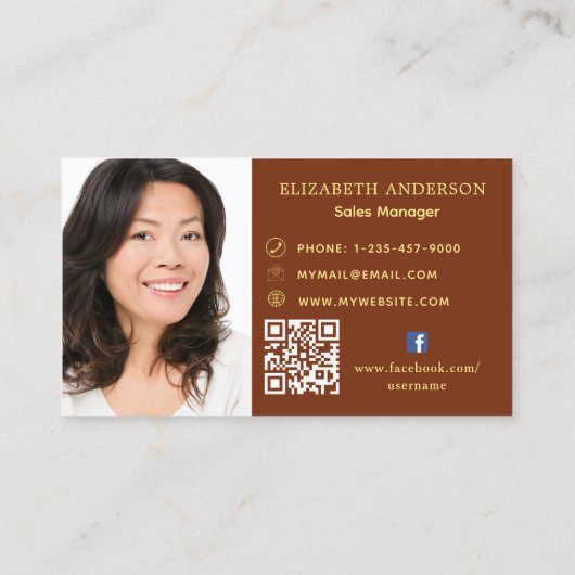 Rust brownロゴ写真Qrコードソーシャルメディア 名刺 (裏面)