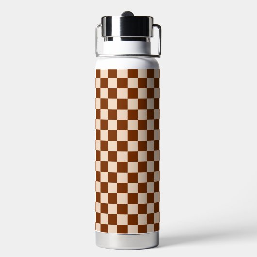 Rust brown and beige checkerboard pattern ウォーターボトル (背面)