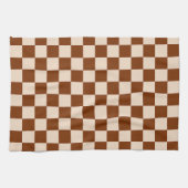 Rust brown and beige checkerboard pattern キッチンタオル (横)