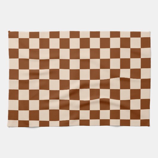 Rust brown and beige checkerboard pattern キッチンタオル (横)