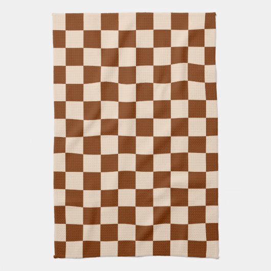 Rust brown and beige checkerboard pattern キッチンタオル (縦)