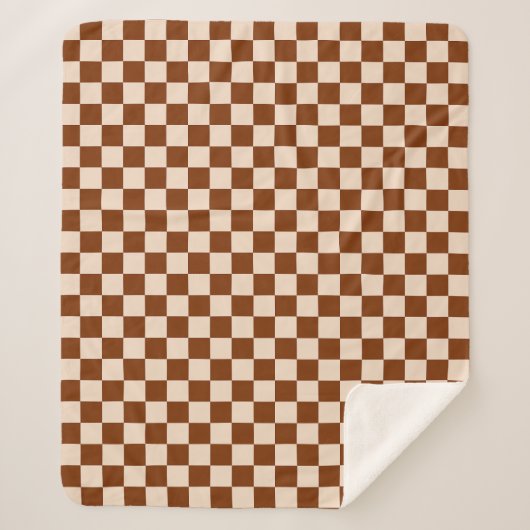 Rust brown and beige checkerboard pattern シェルパブランケット (正面)