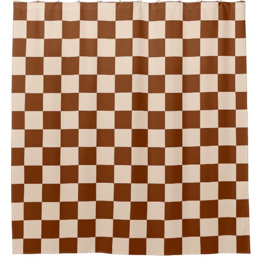 Rust brown and beige checkerboard pattern シャワーカーテン (正面)