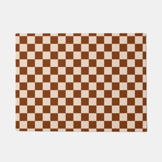 Rust brown and beige checkerboard pattern ドアマット (正面)