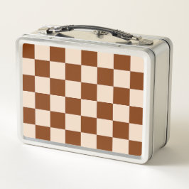 Rust brown and beige checkerboard pattern メタルランチボックス