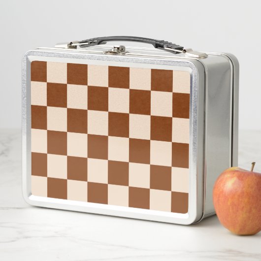 Rust brown and beige checkerboard pattern メタルランチボックス (インサイチュ)