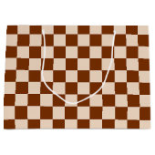 Rust brown and beige checkerboard pattern ラージペーパーバッグ (正面)