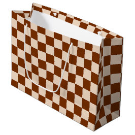 Rust brown and beige checkerboard pattern ラージペーパーバッグ