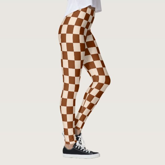 Rust brown and beige checkerboard pattern レギンス (右)