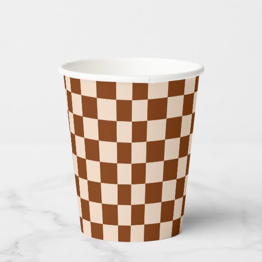 Rust brown and beige checkerboard pattern 紙コップ (右)