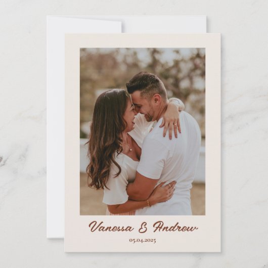 Rust Brown Boho Minimalist写真結婚の 招待状 (正面)