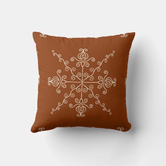 Rust Brown Indian Boho Line Art Symmetry Pattern クッション (裏面)