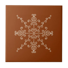 Rust Brown Indian Boho Line Art Symmetry Pattern タイル