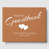 Rust Burnt Orange White結婚の2ハート名 ゲストブック (正面)
