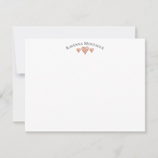 Rust Elegant Wavy Hearts Striped Note Card ノートカード (正面)