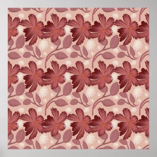Rust Floral Seamless Pattern Large Flowers Minimal ポスター (正面)