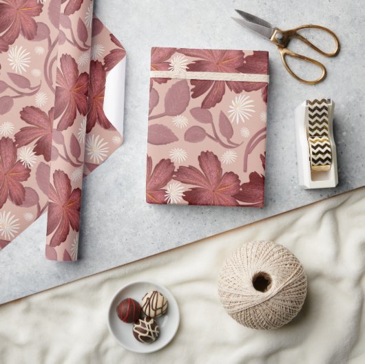 Rust Floral Seamless Pattern Large Flowers Minimal ラッピングペーパー (クラフト)