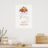 Rust Flowers and Pumpkins Wedding Welcome Poster ポスター (キッチン)