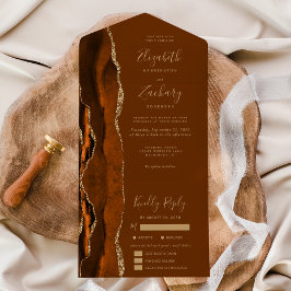 Rust Gold Agate ナツメグブラウン食事オプション ウェディング オールインワン招待状