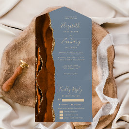 Rust Gold Agate Dusty Blue 式の食事の選択肢 オールインワン招待状