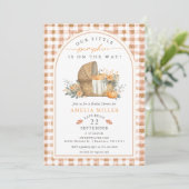 Rust Little Pumpkin on the Way 秋のベビーシャワー 招待状 (スタンド正面)