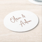 Rust | Modern Handwritten Script Wedding ラウンドペーパーコースター (アングル)