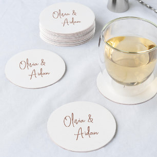 Rust   Modern Handwritten Script Wedding ラウンドペーパーコースター