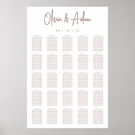 Rust | Modern Handwritten XL Wedding Seating Chart ポスター (正面)