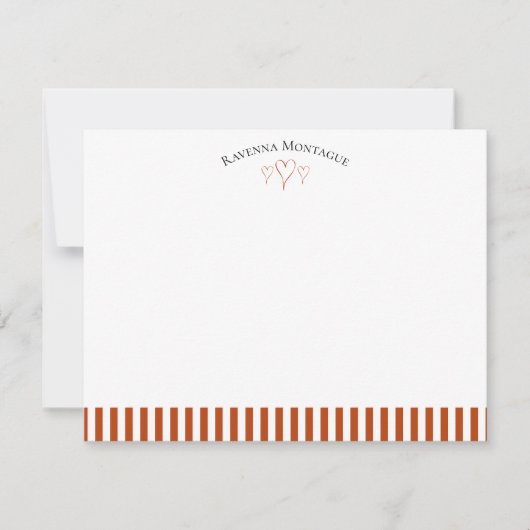 Rust Modern Open Hearts Striped Note Card ノートカード (正面)