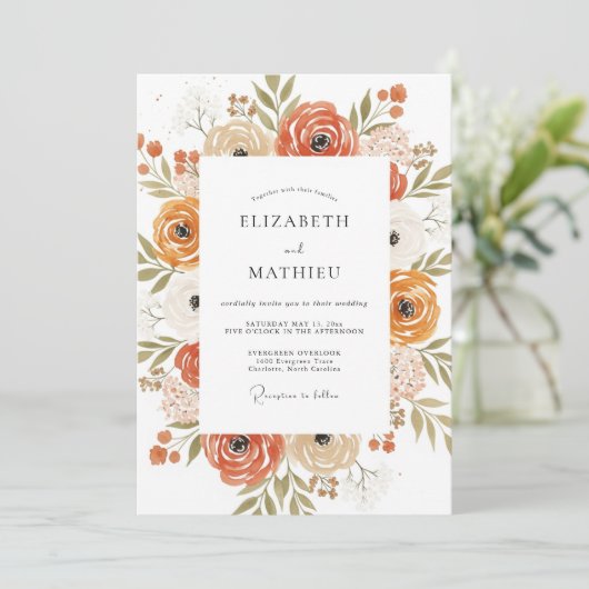 Rust Moody Botanical Autumn Wedding 招待状 (スタンド正面)