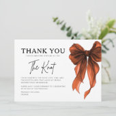 Rust Orangeのリボン ブライダルシャワー ありがとう サンキューカード (スタンド正面)