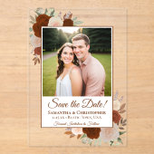 Rust Orangeの秋のバラの結婚式Save the Date 写真 アクリル招待状 (正面)