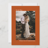 Rust Orangeミニマリスト縦型フォト結婚ズ 招待状 (正面)