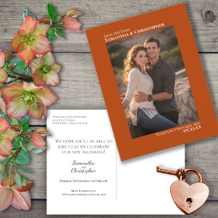 Rust Orangeミニマル結婚リストの写真を保存する 案内ポストカード